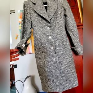 Peggy Jennings dress coat lined in silk, crystal buttons couture hand made